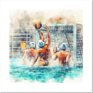 Artistic illustration of women playing water polo Posters and Art